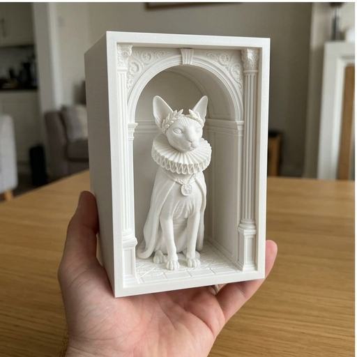 絵画 art 猫 美術品 cat 猫の絵 原画 スフィンクス 猫の置物 オブジェ 猫（スフィンクス）の3Dプリント ブックヌーク 白PLA 本棚インテリア