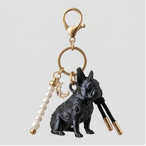 犬（フレンチブルドッグ）のキーホルダー ミニチュア シルクブラック