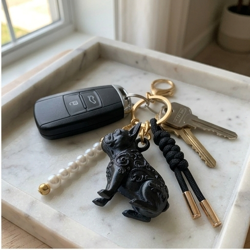 犬（フレンチブルドッグ）のキーホルダー ミニチュア シルクブラック