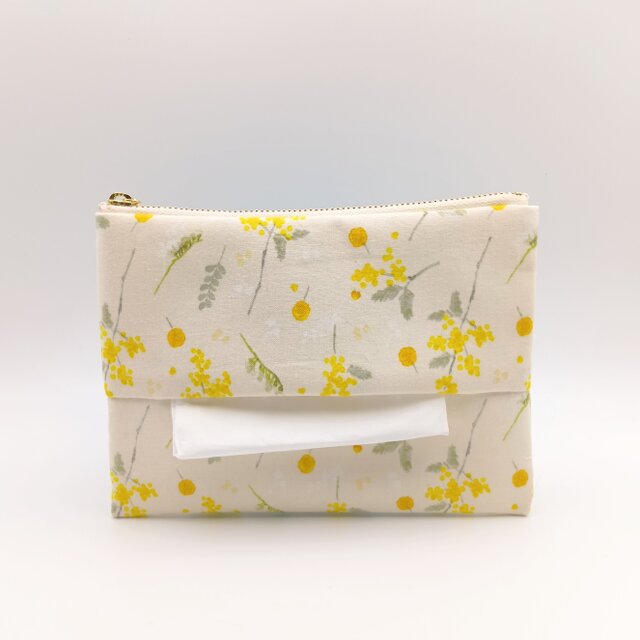 大きめポケットティッシュケース付きポーチ フラット 16cm 内ポケット