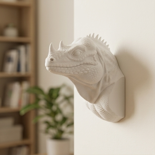 イグアナ（サイイグアナ）の壁掛けレリーフ 3Dプリント 白PLA