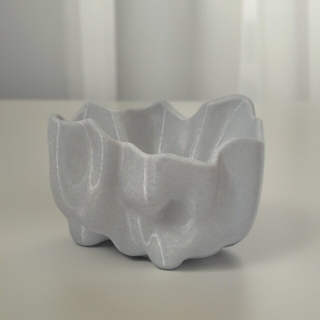 植木鉢 FLOW｜花びらのように波打つ、白い浅鉢｜多肉植物 寄せ植え 3D