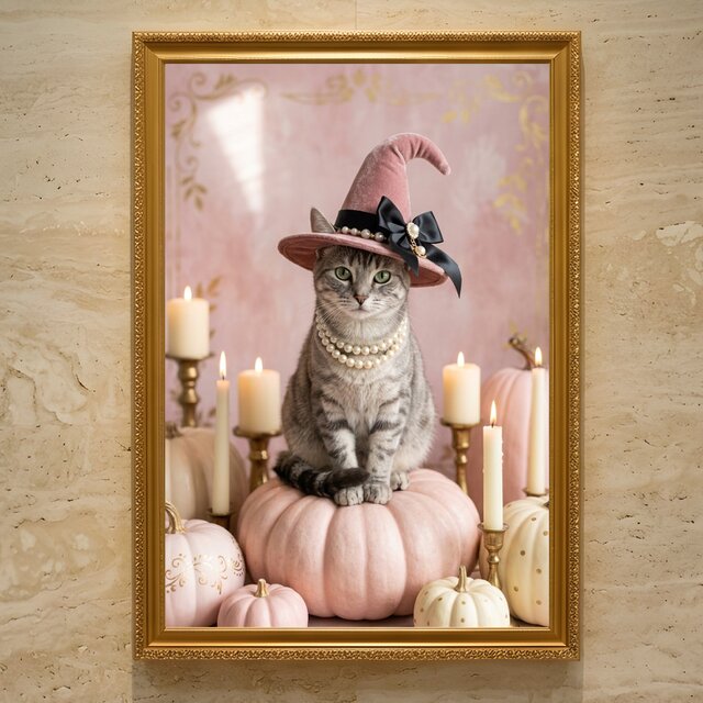 猫（アメリカンショートヘア）のハロウィン限定アート A3額装