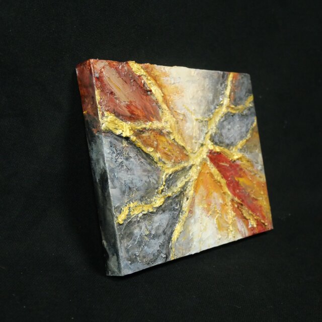 裂痕の美】金継ぎの抽象画 F0号 / テクスチャーアート 油彩画 金箔 裂痕の美】金継ぎの抽象画 F0号 / テクスチャーアート 油彩画 金箔