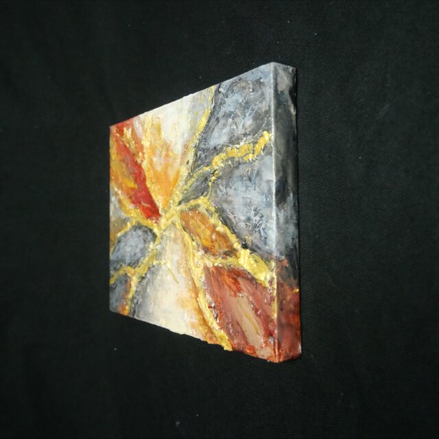 裂痕の美】金継ぎの抽象画 F0号 / テクスチャーアート 油彩画 金箔