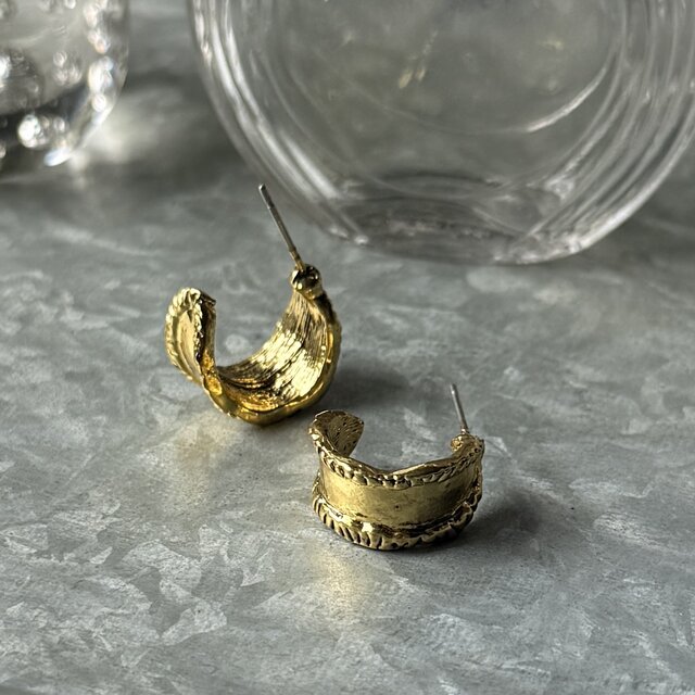 kii. ハンドメイド アクセサリー ピアス ヴィンテージ P852-ヴィンテージピアス U.S.A. 1980's Chunky Gold Hoop Stud