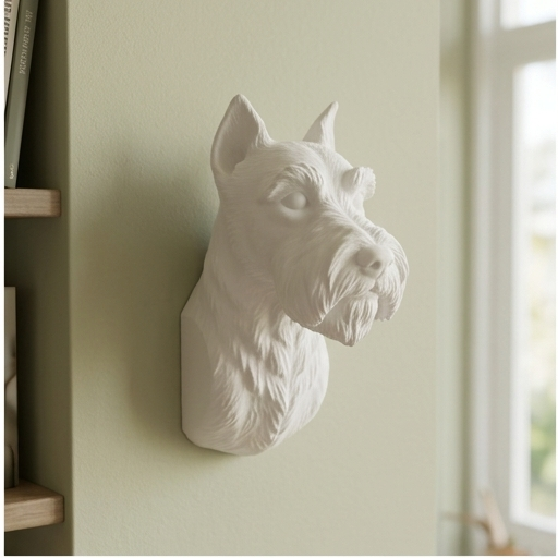 犬（ミニチュアシュナウザー）の壁掛けレリーフ 3Dプリント 白PLA