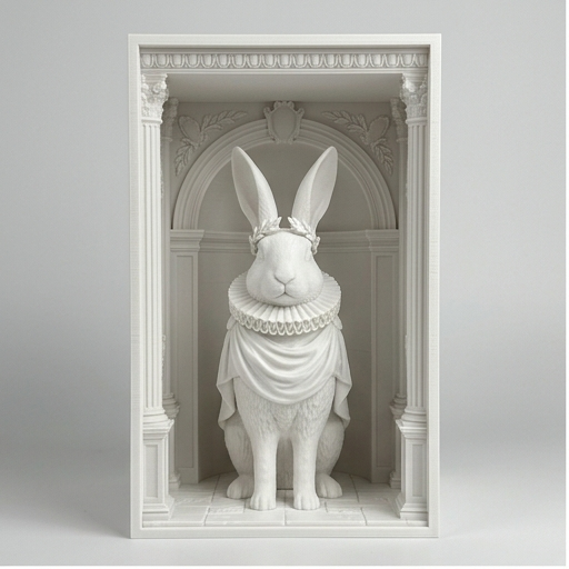 フレミッシュジャイアントのブックヌーク 3Dプリント 白PLA 本棚