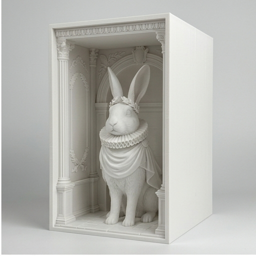 フレミッシュジャイアントのブックヌーク 3Dプリント 白PLA 本棚