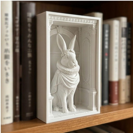フレミッシュジャイアントのブックヌーク 3Dプリント 白PLA 本棚