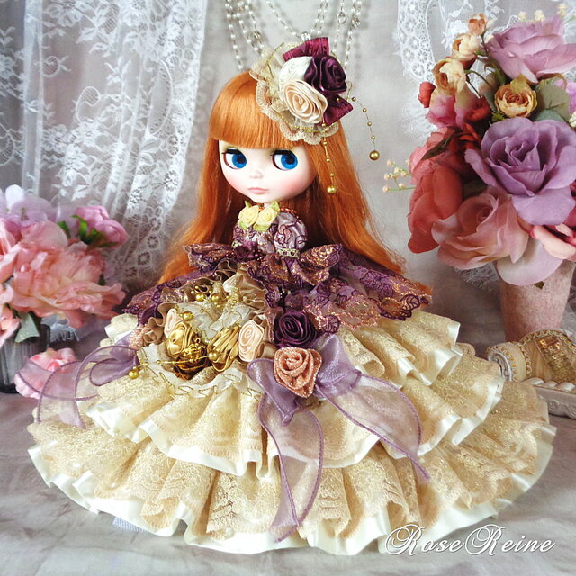 ★サマーセール★ルノワールの夢 アンティークゴールドの豪華フリルドールドレス ルノワール夢の舞踏会 ブリリアントチュールとアンティークゴールド