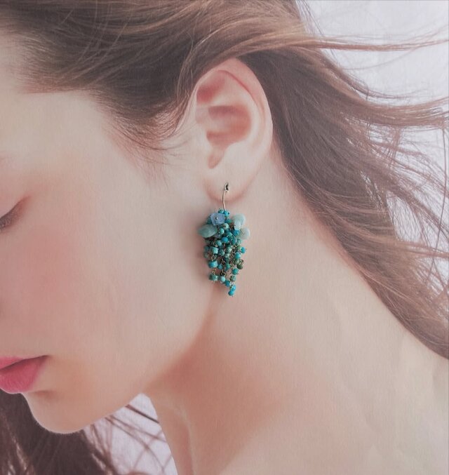 K14gf】『碧海』の耳飾り［ターコイズ・アクアマリン］(イヤリング