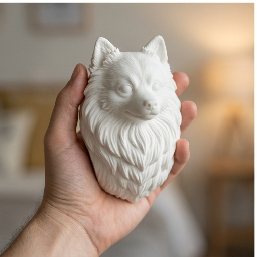 犬（ポメラニアン）の壁掛けレリーフ 3Dプリント 白PLA インテリア