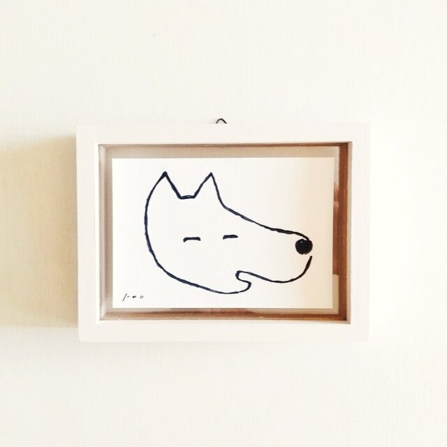 受注制作【犬・イラスト】「笑う犬」 ※木製額縁入り ・犬の絵