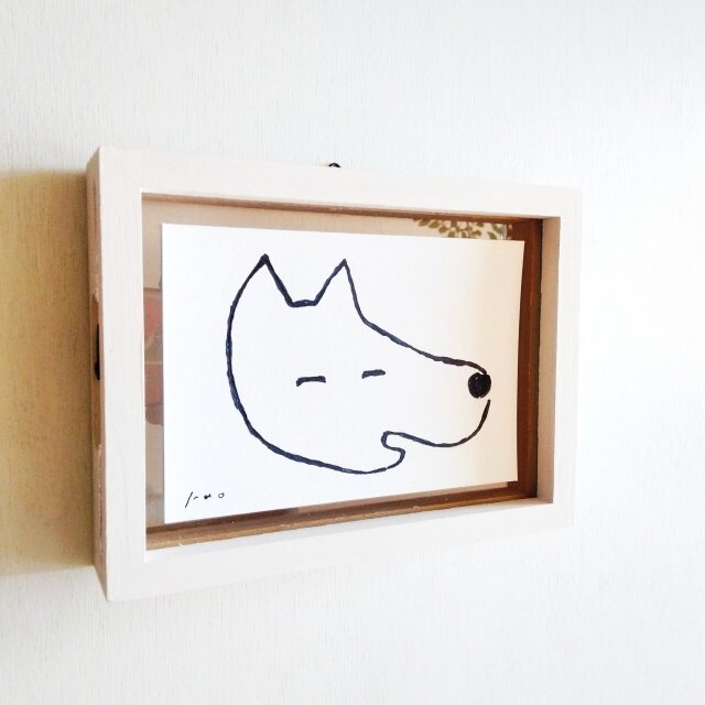 受注制作【犬・イラスト】「笑う犬」 ※木製額縁入り ・犬の絵