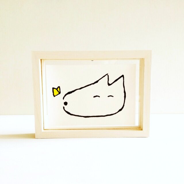 受注制作【犬・イラスト】「犬とちょうちょ」 ※木製額縁入り・犬の絵