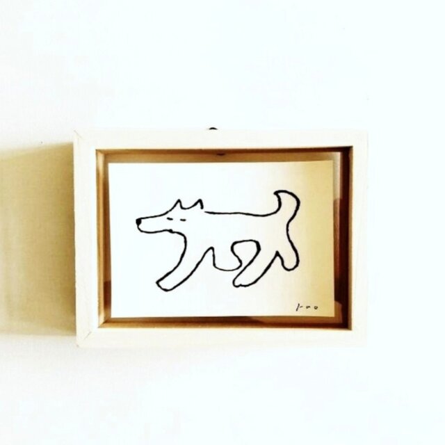 受注制作【犬・イラスト】「歩く犬」 ※木製額縁入り・犬の絵