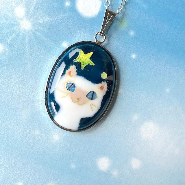 夜の見回り、星がついくるのが嬉しいポイント猫さん…ネックレス