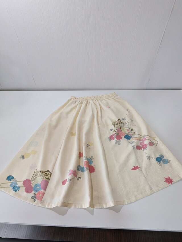 洗える フリーサイズ 着物リメイク ギャザースカート 裏地付 Kimono
