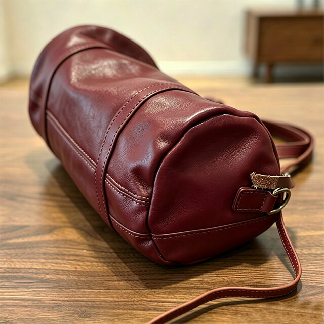 本革筒バッグ 取外し可能ショルダー付き 2way ハンドバッグ 毎日使い