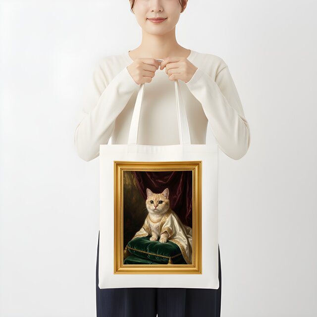 猫（マンチカン）トートバッグ ルネサンス風カラーアート 金縁フレーム