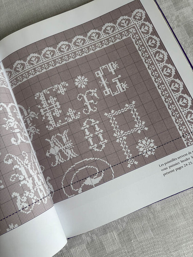 フランス古本 ABCダイアリー アルファベット 刺繍 サンプラー クロス