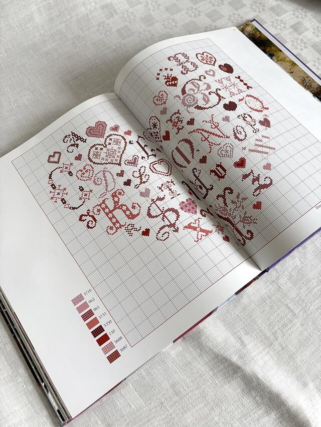 フランス古本 ABCダイアリー アルファベット 刺繍 サンプラー クロス