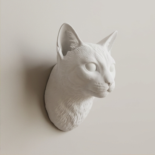 猫（オシキャット）の壁掛けレリーフ 3Dプリント 白PLA インテリア