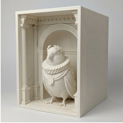 アサヒスズメの3Dプリント ブックヌーク 白PLA 本棚インテリア | iichi