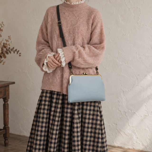 □コーデュロイ×リバティのスクエアがま口3WAYショルダーバッグ