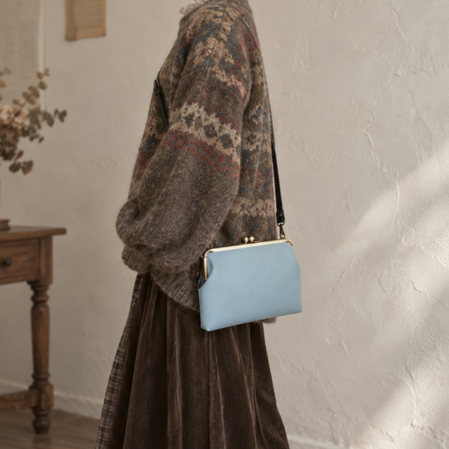 □コーデュロイ×リバティのスクエアがま口3WAYショルダーバッグ
