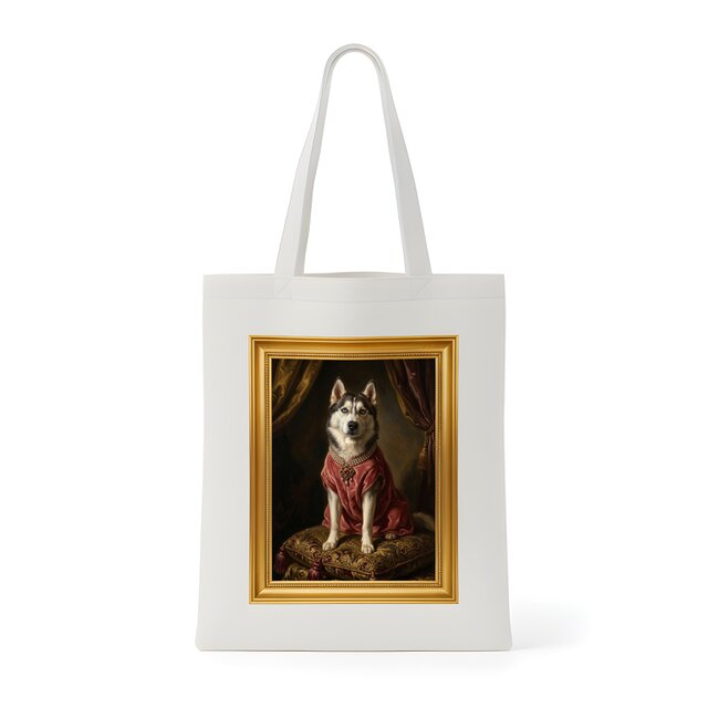 犬（シベリアンハスキー）トートバッグ ルネサンス風カラーアート 金縁