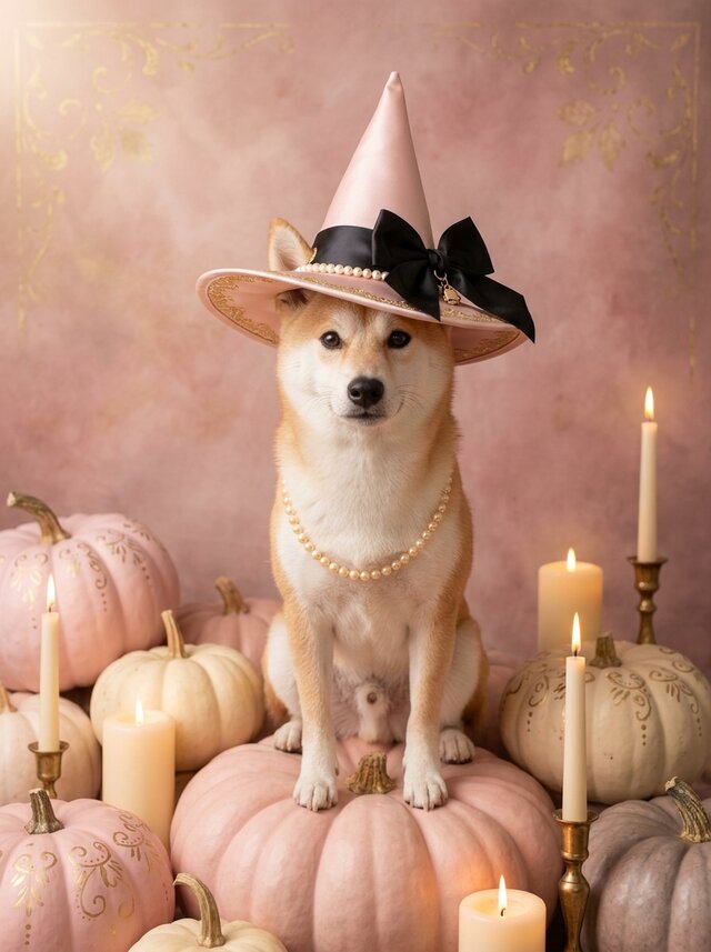犬（柴犬）のハロウィン限定アート A4金縁額装インテリア壁掛け