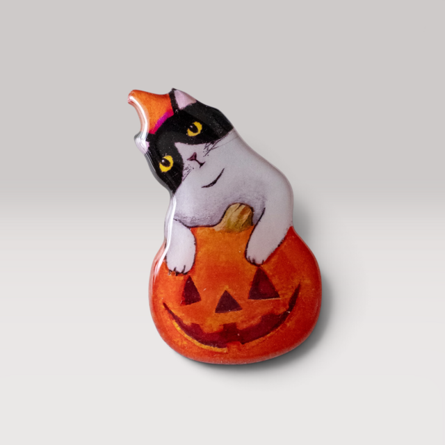 ☆ハロウィン☆ポッチャリ猫ブローチ | iichi 日々の暮らしを心地よく