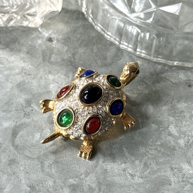 SC160-ヴィンテージブローチ U.S.A. 1970-80's Multi-Cabochon Turtle