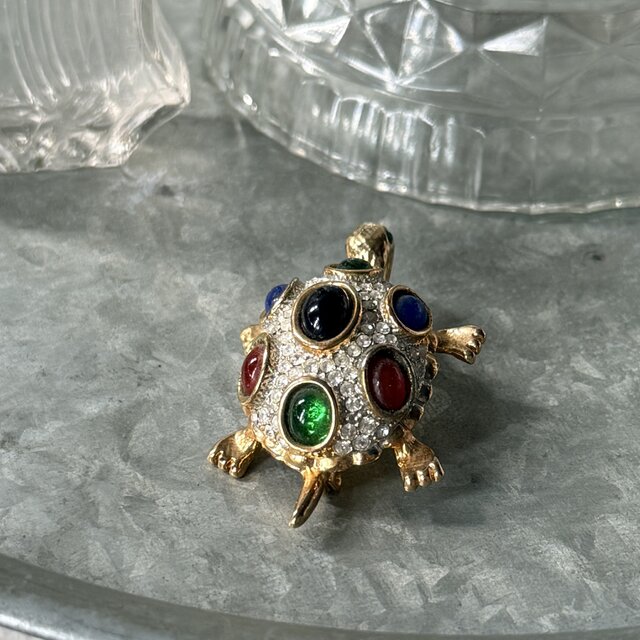 SC160-ヴィンテージブローチ U.S.A. 1970-80's Multi-Cabochon Turtle