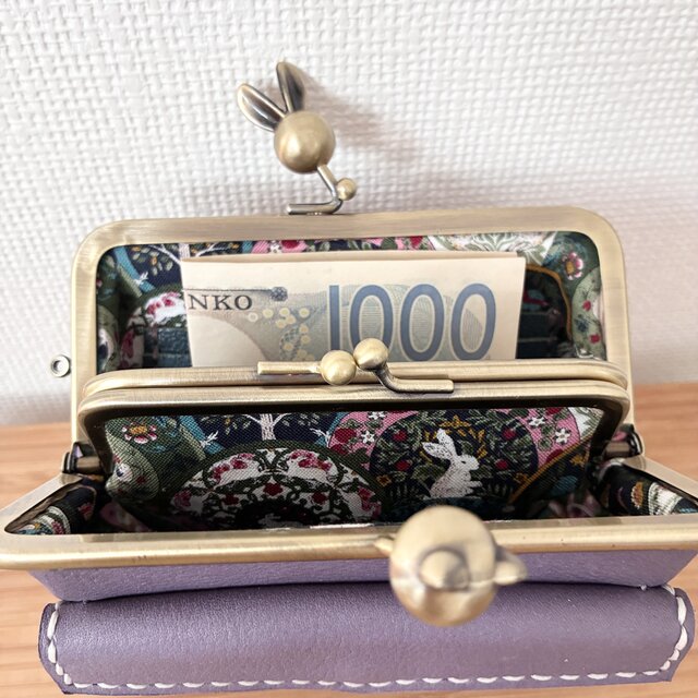 ぱかっと開くとお部屋が3つの親子がまぐち♪外ポッケが付いたウサネコ