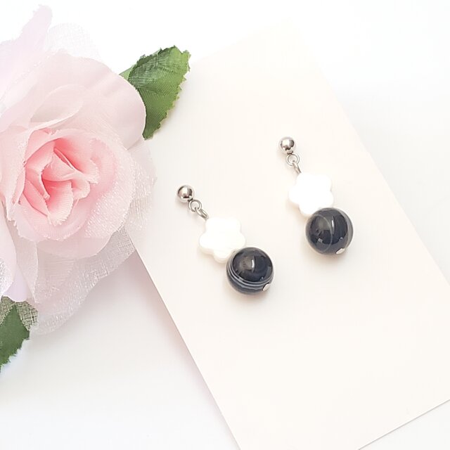 天然石ピアス＊天眼石×マザーオブパール＊ピアス＊サージカル