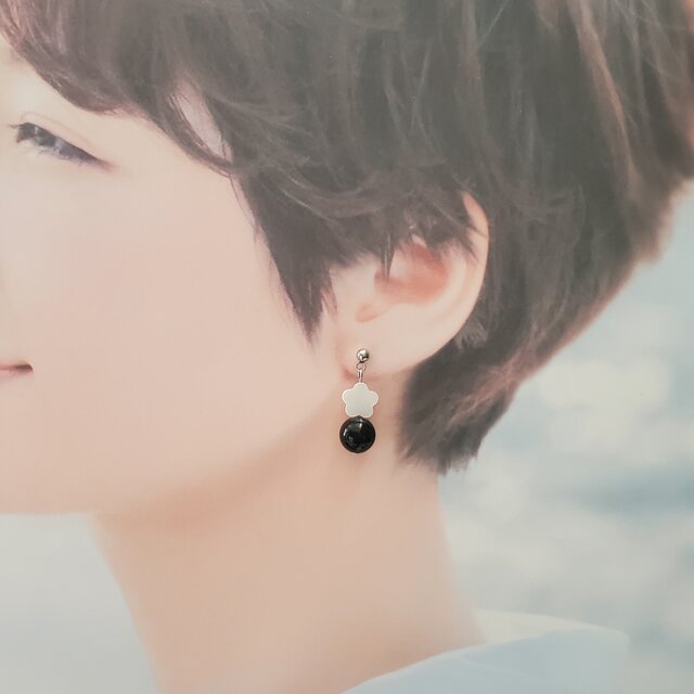 天然石ピアス＊天眼石×マザーオブパール＊ピアス＊サージカル