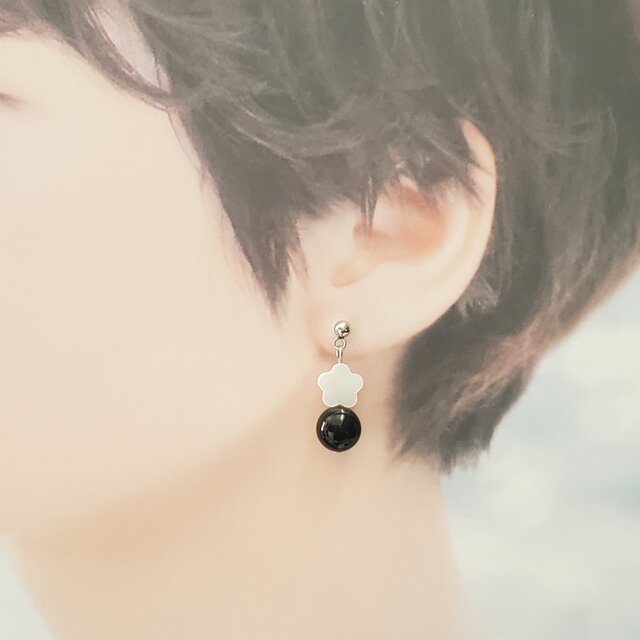 天然石ピアス＊天眼石×マザーオブパール＊ピアス＊サージカル