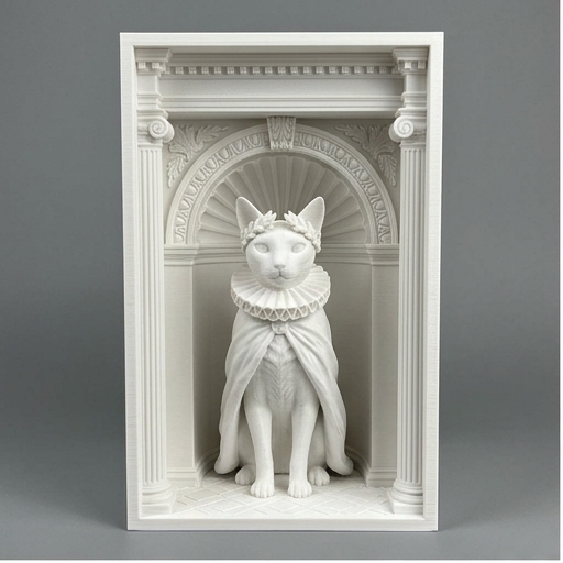 猫（シャム猫）の3Dプリント ブックヌーク 白PLA 本棚インテリア