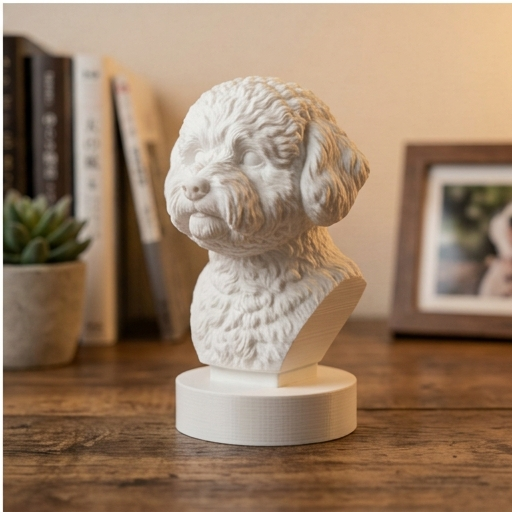 犬（ビションフリーゼ）の3Dプリント胸像 白PLA 彫刻 置物 インテリア