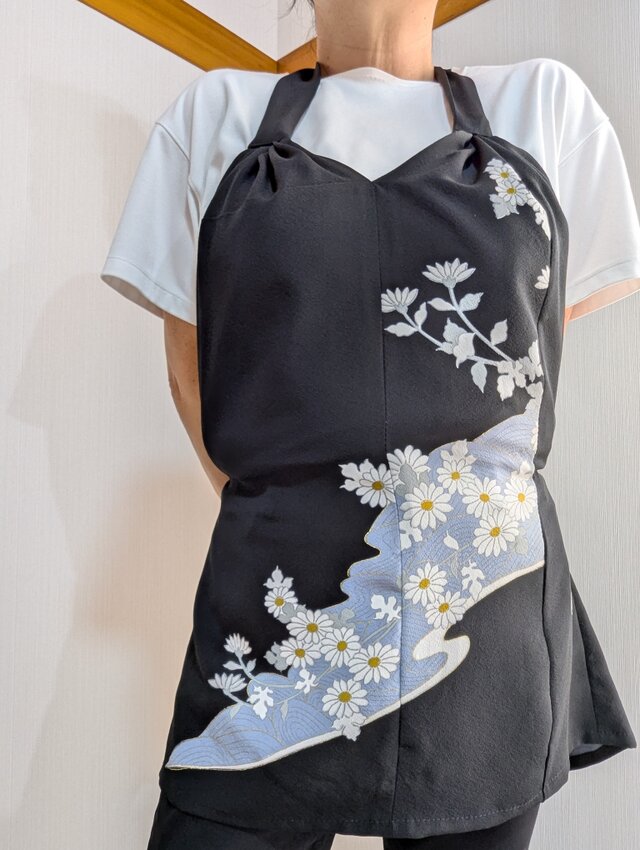 3WAY ホルターネックキャミソール (白小菊)着物リメイク フリーサイズ