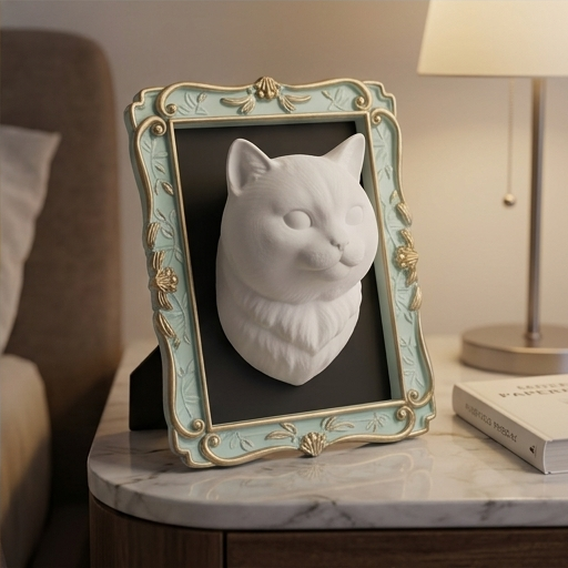 ブリティッシュショートヘアの壁掛けレリーフ 3Dプリント 白PLA