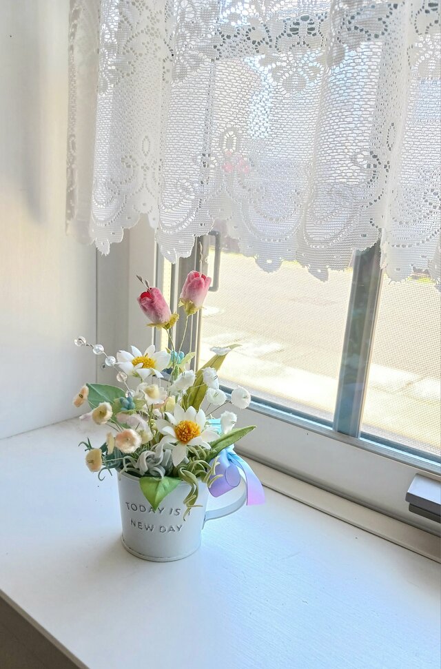 布花　染め花　アートフラワー　マーガレット　31本　アンティーク 染め布花＊マーガレットと小花の花飾り | iichi 日々の暮らしを