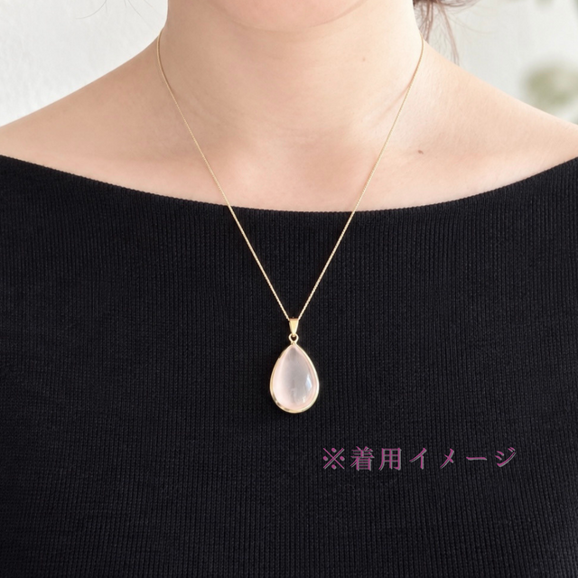 K18 15mm 無垢 ローズクォーツ/紅水晶 天然石ネックレス - つゆ