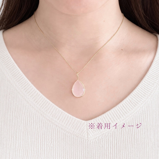 K18 22mm 無垢 ローズクォーツ/紅水晶 天然石ネックレス - つゆ