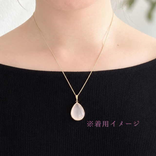 K18 22mm 無垢 ローズクォーツ/紅水晶 天然石ネックレス - つゆ