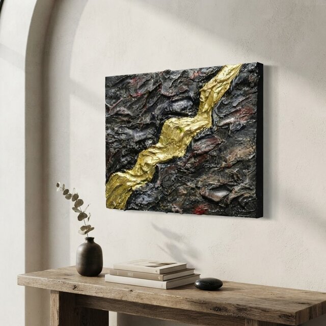 原画『Gold Vein』F0号 抽象画 テクスチャーアート 壁掛け モダン