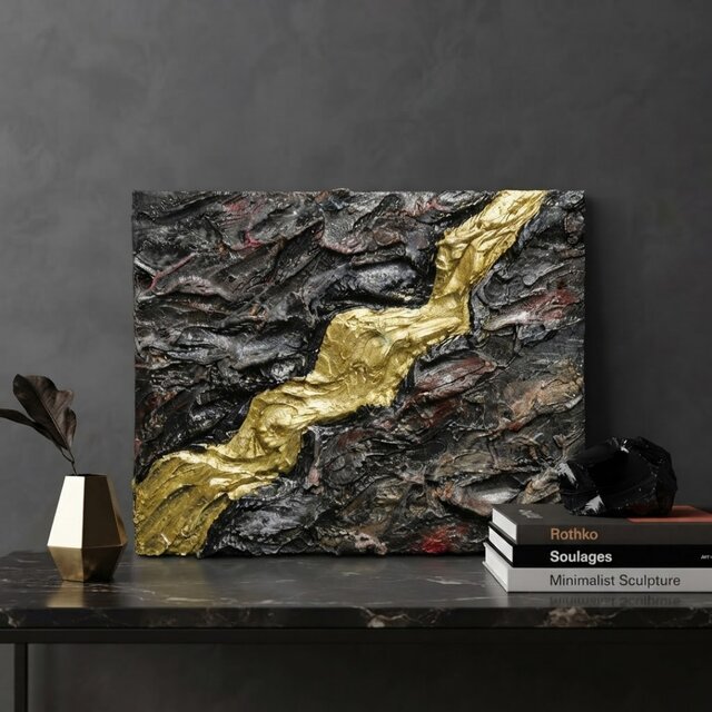 原画『Gold Vein』F0号 抽象画 テクスチャーアート 壁掛け モダン